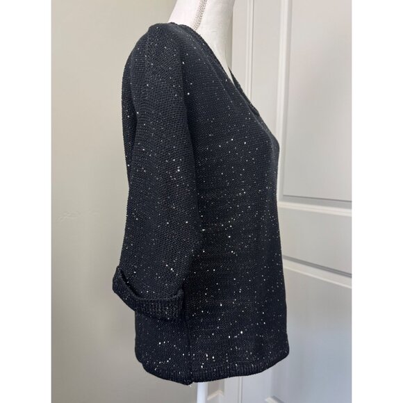 DKNY Jeans Womens XL Sequin V-Neck Sweater Black Light Soft Comfortable - Picture 5 of 14